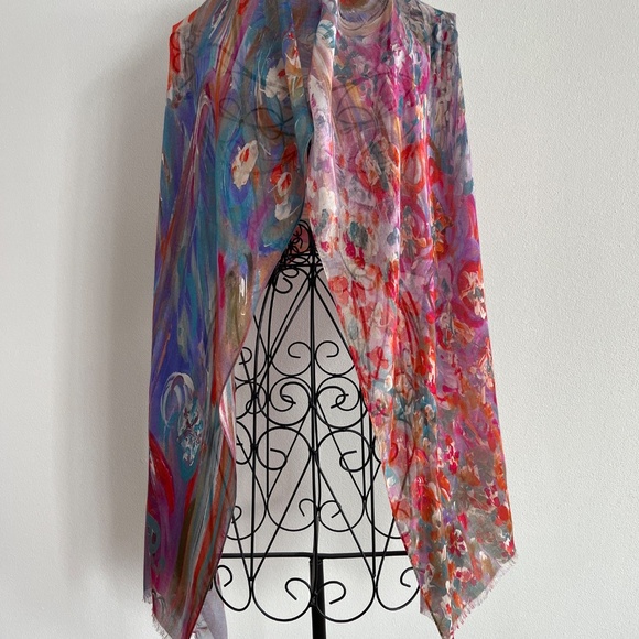 All Season Artist Modal Silk Multicoloured Scarf Wrap - Picture 8 of 9